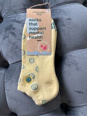 Conscious Step Women or Men’s Yellow Ankle Socks - Support Mental Health Medium
